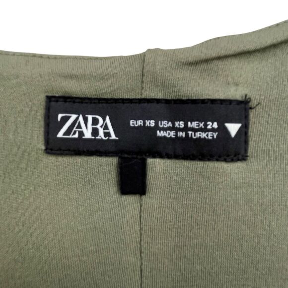 Zara Vest Women’s XS Olive Green Pockets Military Tank Stretch Front Zip - Picture 7 of 12